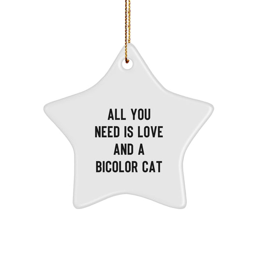 Funny Bicolor Cat Gifts for Christmas - Star Ornament with 'All You Need Is Love And A Bicolor Cat' Quote - Gifts from Family to Friends - Image 1