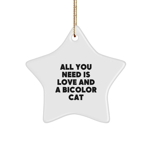 Funny Bicolor Cat Gifts for Christmas - Star Ornament with Quote 'All You Need Is Love And A Bicolor Cat' - Gift Ideas from Family, Friends, or Coworkers - Image 1