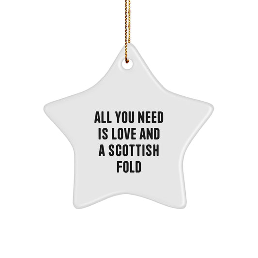 Funny Scottish Fold Cat Gifts for Men - Star Ornament Gifts from Men for Scottish Fold Cat Lovers, 'All You Need Is Love And A Scottish Fold' Christmas Unique - Image 1