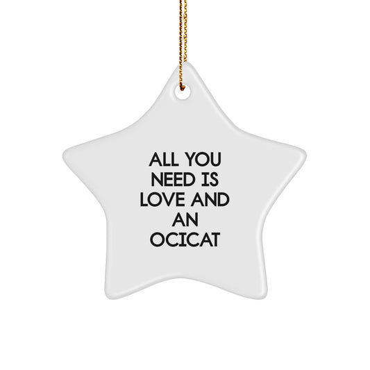 Ocicat Lovers' Delight, All You Need is Love Star Ornament Gift for Friends and Family, White Star Shaped MDF with High-Gloss Finish, Perfect for Christmas - Image 1