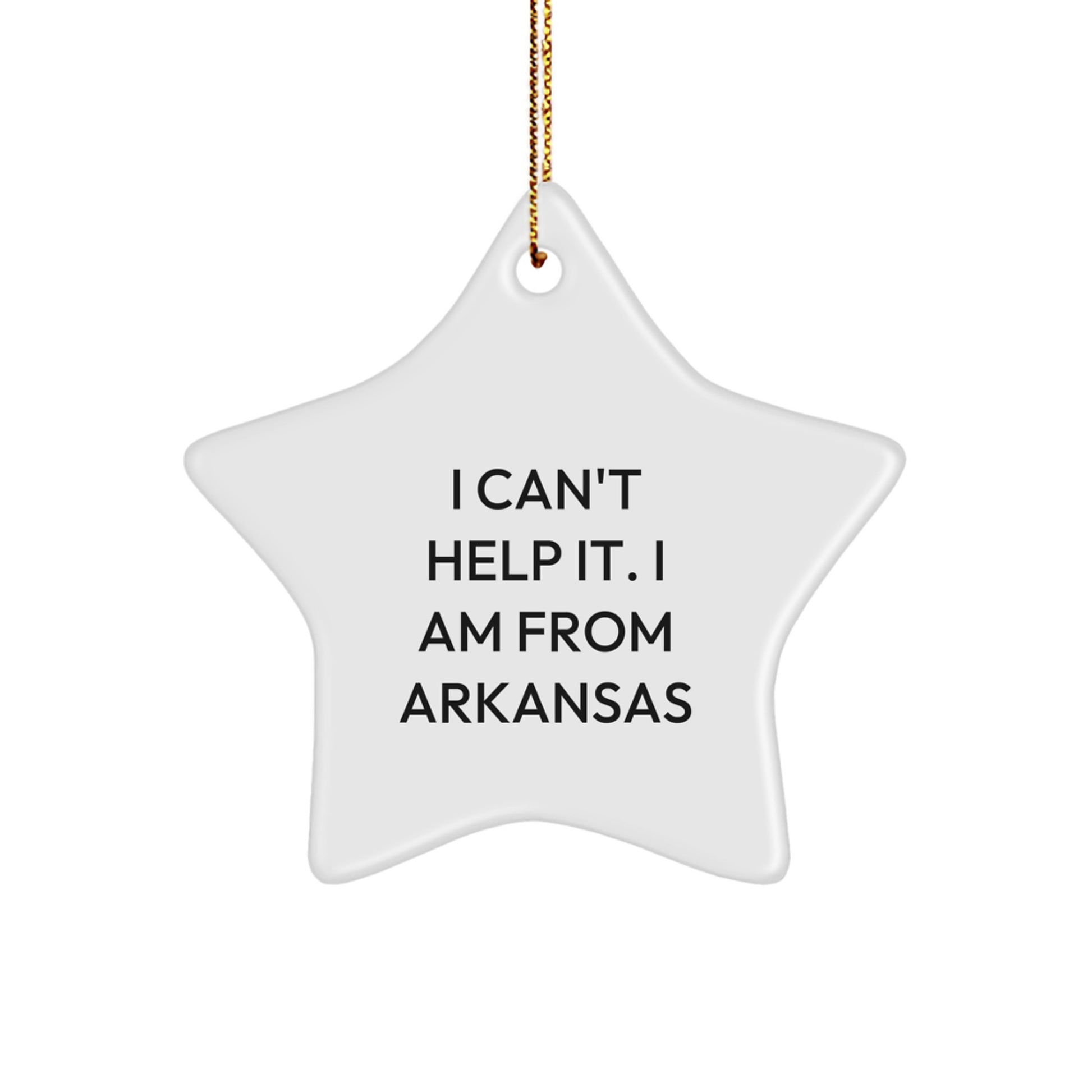 Arkansas Lovers Gift, Funny Star Ornament from Arkansas, White Star Shaped Decoration for Christmas, Gifts from Men to Women, Friends, Family, or Coworkers - Image 1